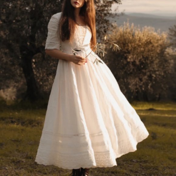 NWT BEDRA Vintage Under the Tuscan Sky Edwardian Midi Dress, XS, Linen, Wedding - Picture 2 of 16